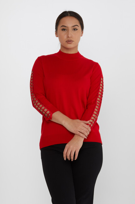 Women's Knitwear Sleeve Detailed Stoned Red - 31245 | KAZEE - Thumbnail