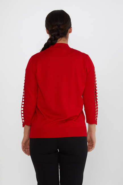 Women's Knitwear Sleeve Detailed Stoned Red - 31245 | KAZEE - Thumbnail