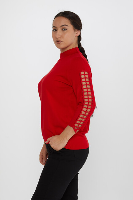 Women's Knitwear Sleeve Detailed Stoned Red - 31245 | KAZEE - Thumbnail