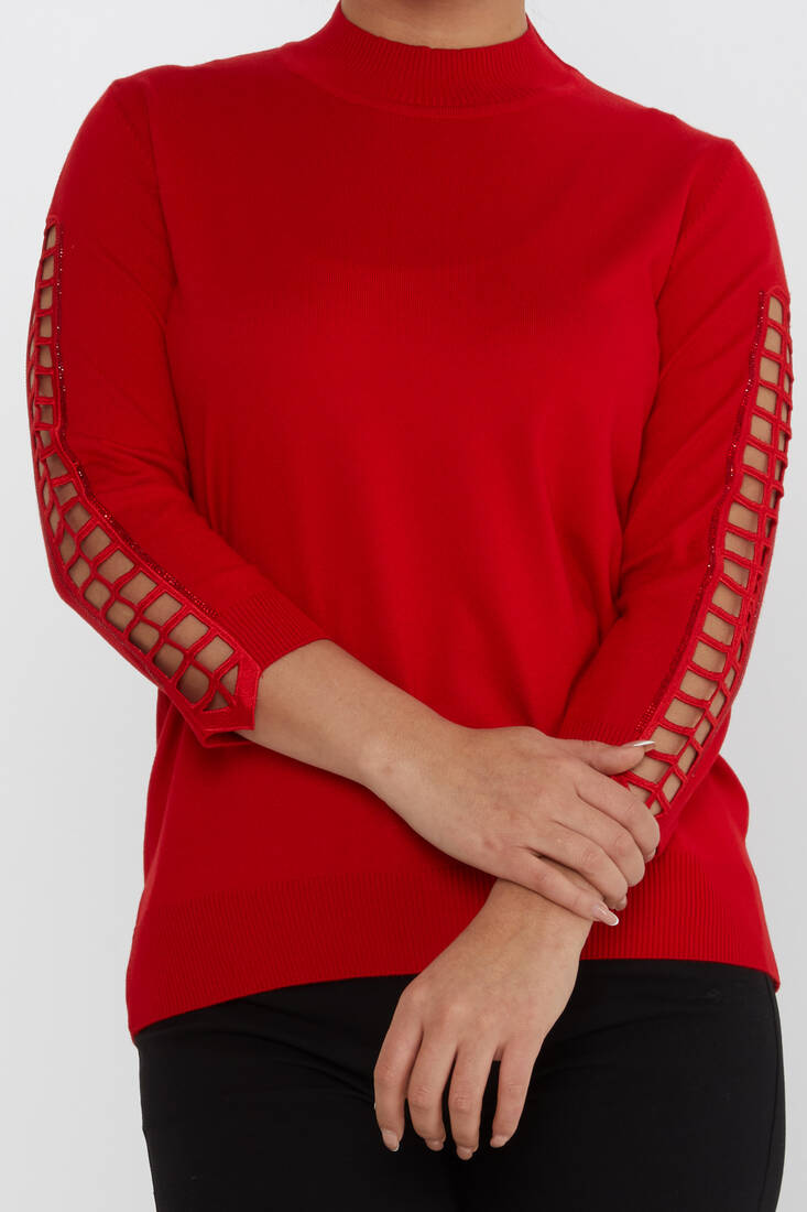 Women's Knitwear Sleeve Detailed Stoned Red - 31245 | KAZEE