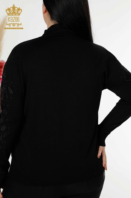 Women's Knitwear Sleeve Detailed Black - 30123 | KAZEE - Thumbnail