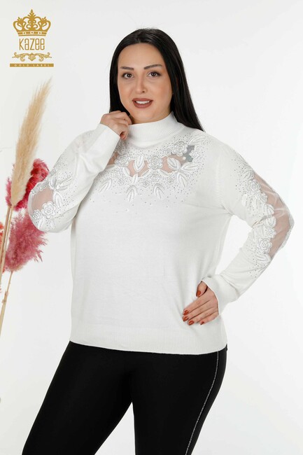 Women's Knitwear Sleeve Detailed Ecru - 30123 | KAZEE - Thumbnail