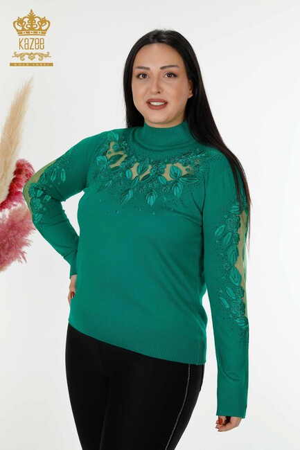 Women's Knitwear Sleeve Detailed Green - 30123 | KAZEE - Thumbnail