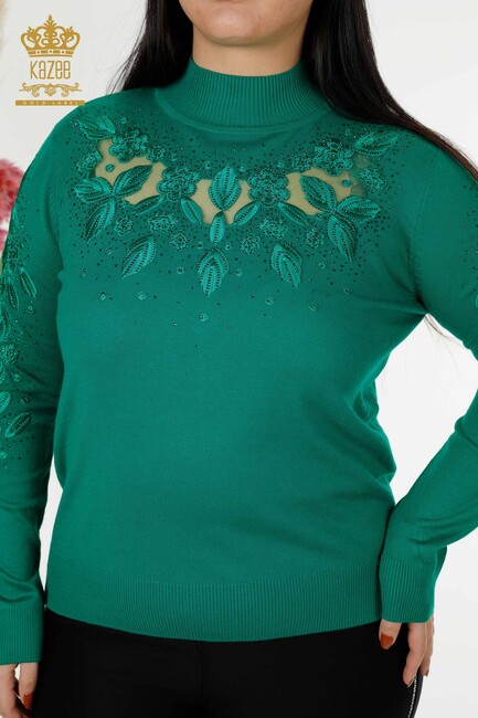 Women's Knitwear Sleeve Detailed Green - 30123 | KAZEE - Thumbnail