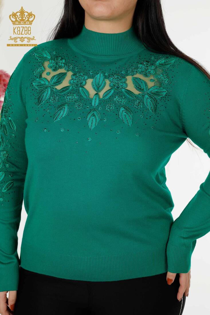 Women's Knitwear Sleeve Detailed Green - 30123 | KAZEE