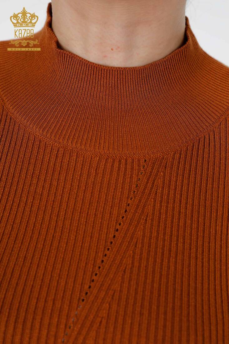 Women's Knitwear Sleeve Detailed Long Sleeve Basic Stand Collar Tan - 16248 | KAZEE