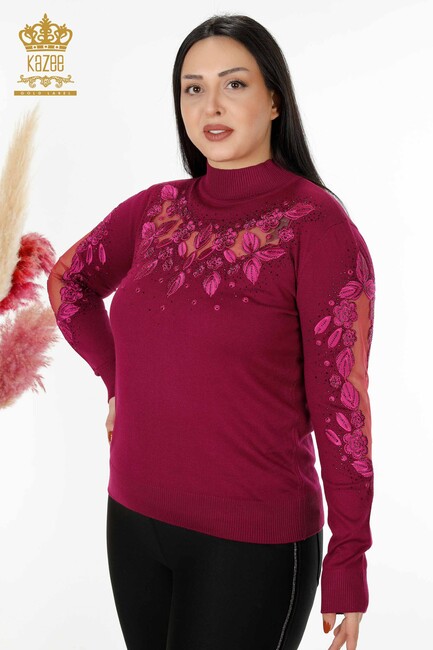 Women's Knitwear Sleeve Detailed Purple - 30123 | KAZEE - Thumbnail