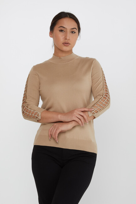 Women's Knitwear Arm Detail Stoned Mink - 31245 | KAZEE - Thumbnail