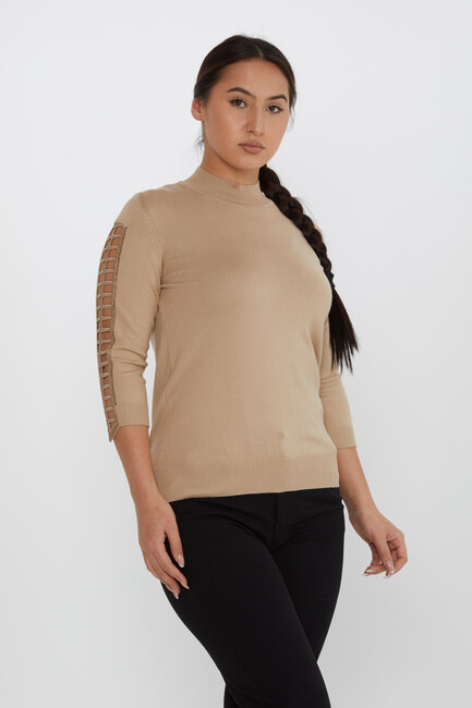 Women's Knitwear Arm Detail Stoned Mink - 31245 | KAZEE - Thumbnail