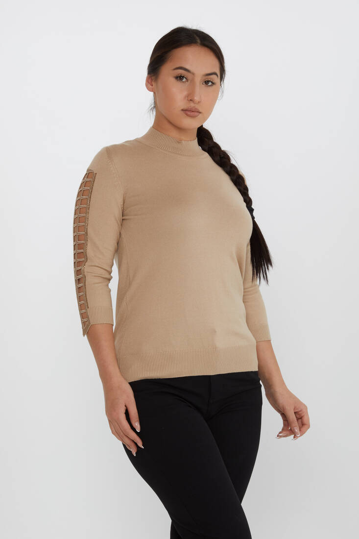 Women's Knitwear Arm Detail Stoned Mink - 31245 | KAZEE