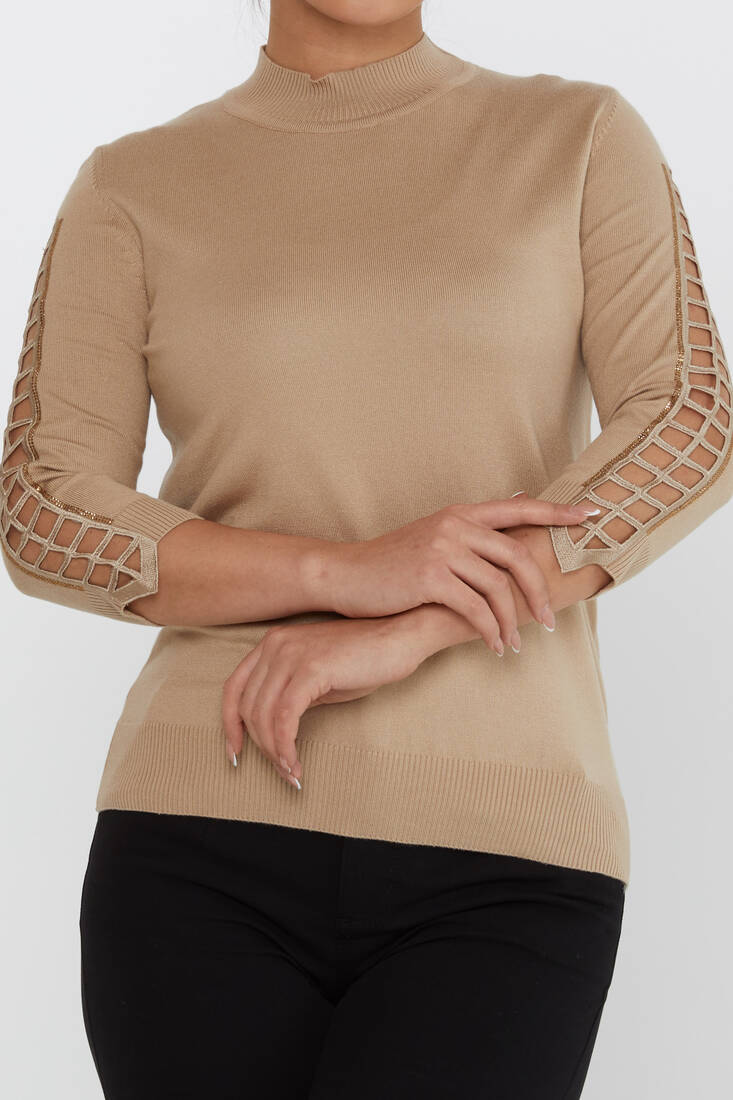 Women's Knitwear Arm Detail Stoned Mink - 31245 | KAZEE