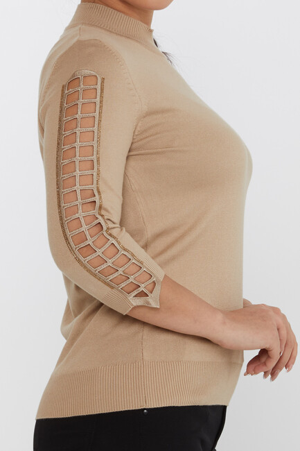 Women's Knitwear Arm Detail Stoned Mink - 31245 | KAZEE - Thumbnail