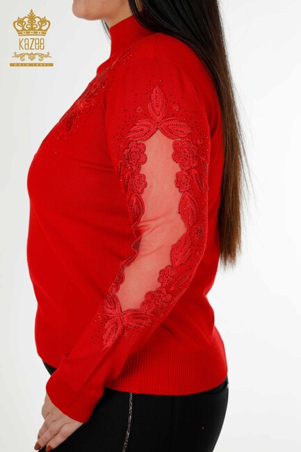 Women's Knitwear Sleeve Detailed Red - 30123 | KAZEE - Thumbnail