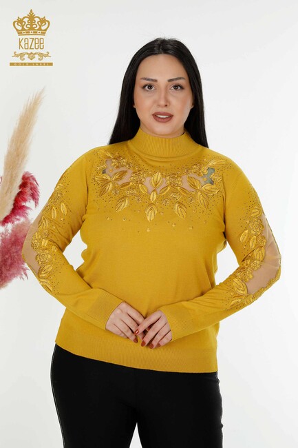 Women's Knitwear Sleeve Detailed Saffron - 30123 | KAZEE - Thumbnail