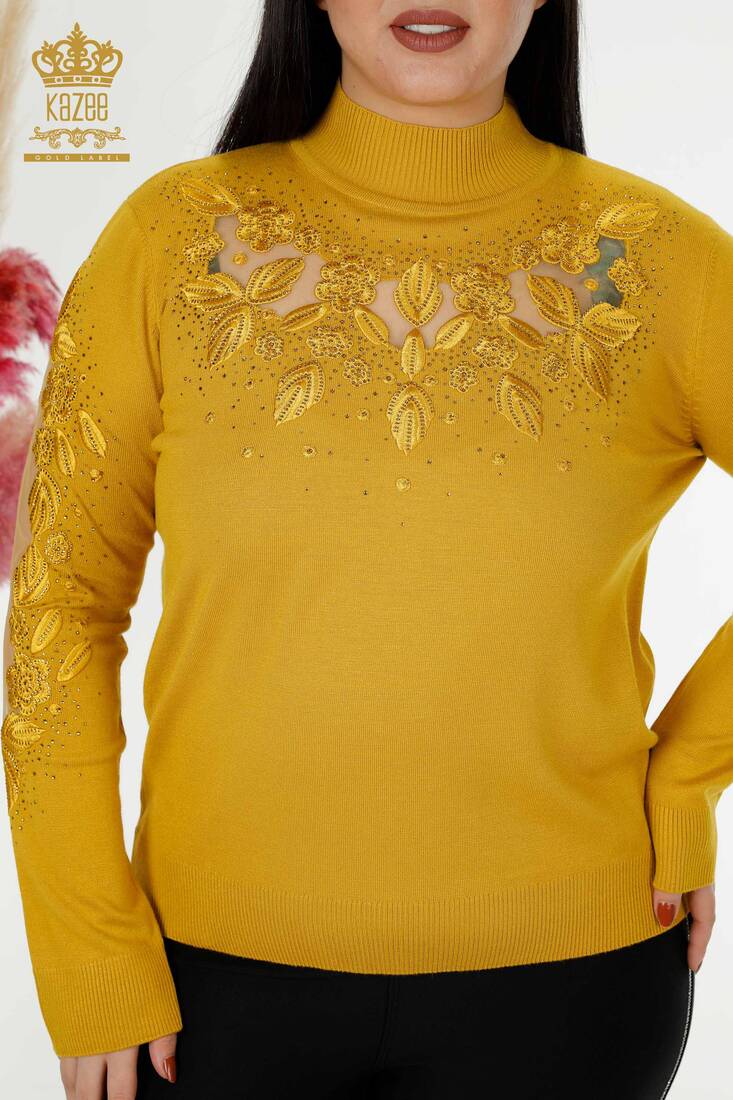 Women's Knitwear Sleeve Detailed Saffron - 30123 | KAZEE