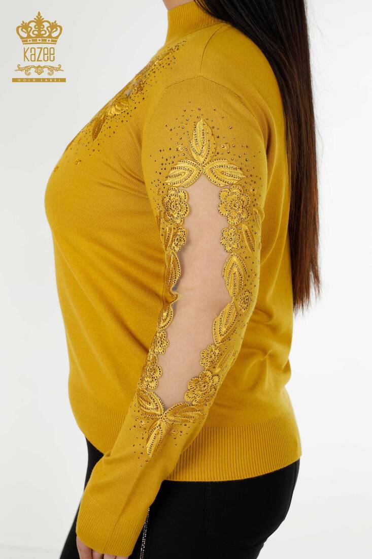 Women's Knitwear Sleeve Detailed Saffron - 30123 | KAZEE