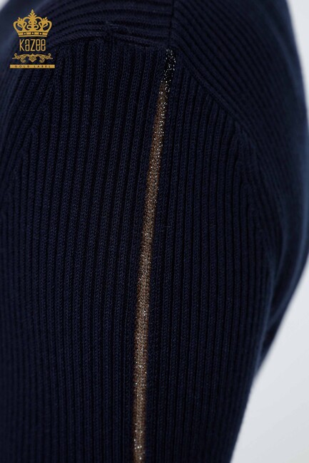 Womens Knitwear Arm Hole Detailed Turtleneck Striped Navy - 16241 | KAZEE - Thumbnail