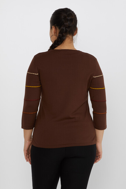 Women's Knitwear Slit Detailed Crew Neck Coffee-Camel - 31392 | KAZEE - Thumbnail