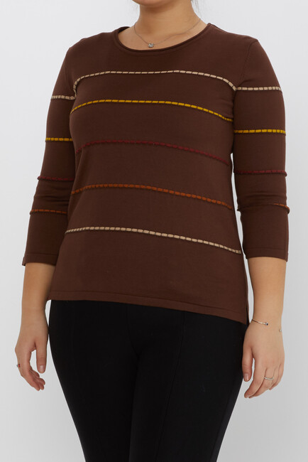 Women's Knitwear Slit Detailed Crew Neck Coffee-Camel - 31392 | KAZEE - Thumbnail