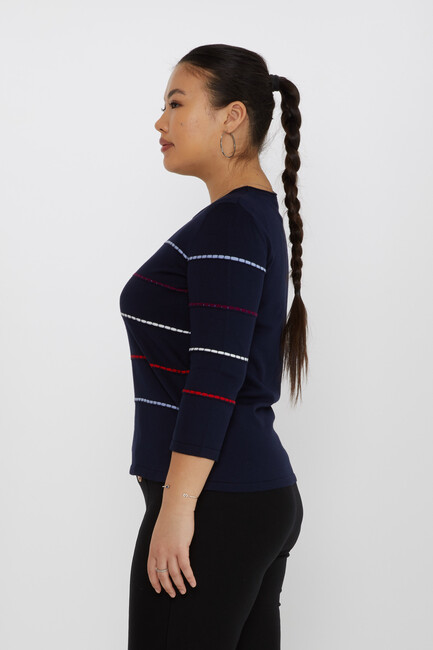 Women's Knitwear Slit Detailed Crew Neck Navy Blue-Blue - 31392 | KAZEE - Thumbnail