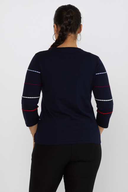 Women's Knitwear Slit Detailed Crew Neck Navy Blue-Blue - 31392 | KAZEE - Thumbnail