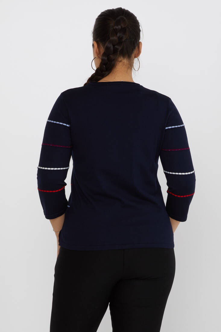 Women's Knitwear Slit Detailed Crew Neck Navy Blue-Blue - 31392 | KAZEE