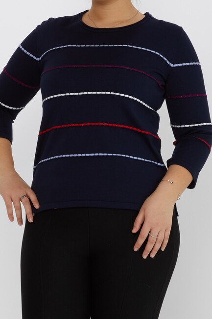 Women's Knitwear Slit Detailed Crew Neck Navy Blue-Blue - 31392 | KAZEE - Thumbnail