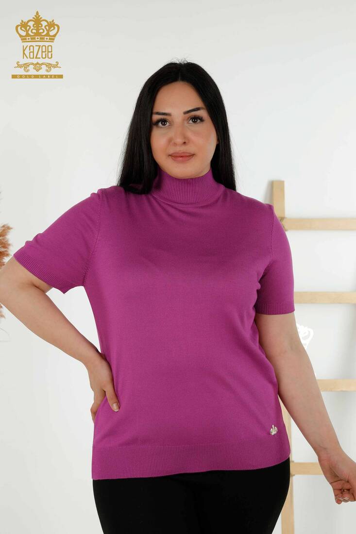 Women's Knitwear Standing Neck Lilac - 16168 | KAZEE