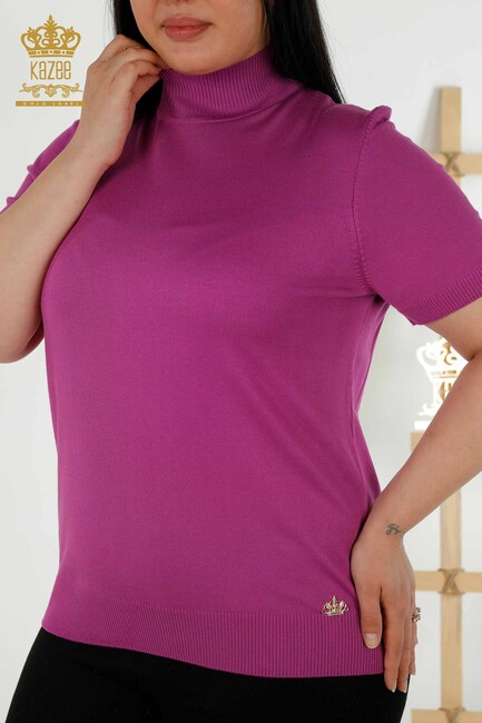 Women's Knitwear Standing Neck Lilac - 16168 | KAZEE - Thumbnail