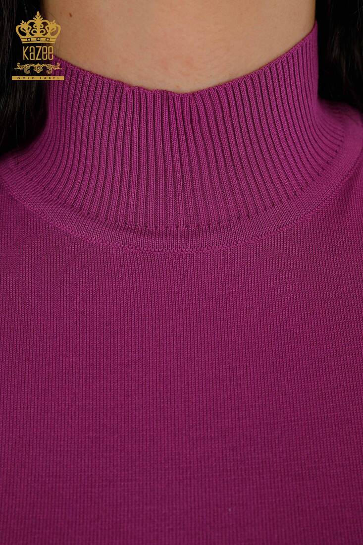 Women's Knitwear Standing Neck Lilac - 16168 | KAZEE