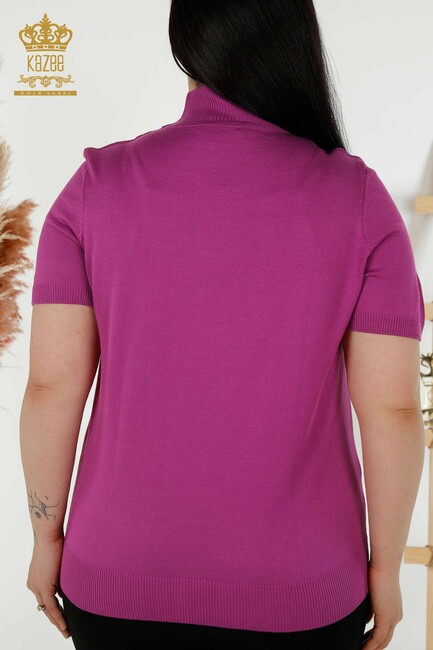 Women's Knitwear Standing Neck Lilac - 16168 | KAZEE - Thumbnail