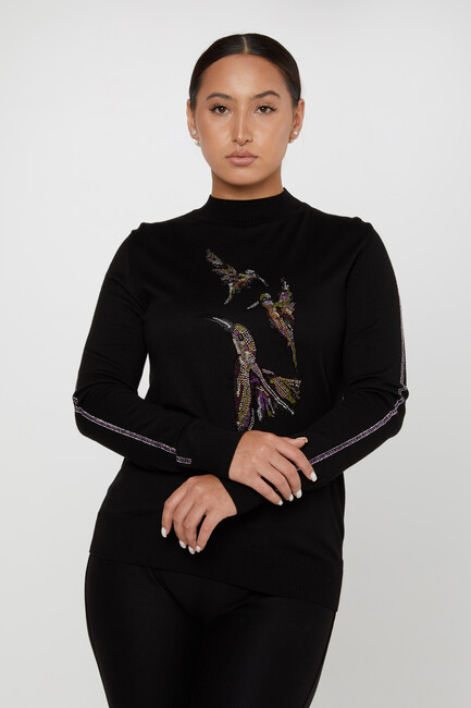 Women's Sweater Stone Bird Pattern Black - 31038 | KAZEE - Thumbnail