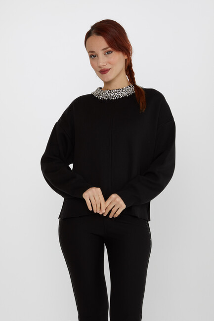 Women's Knitwear Stone Collar Detail Black - 31312 | KAZEE - Thumbnail