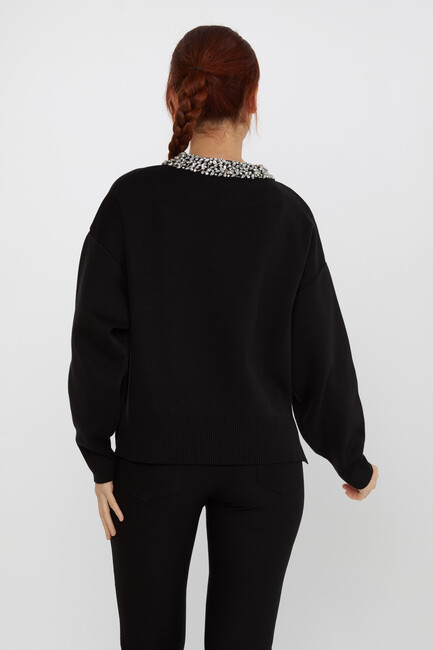 Women's Knitwear Stone Collar Detail Black - 31312 | KAZEE - Thumbnail