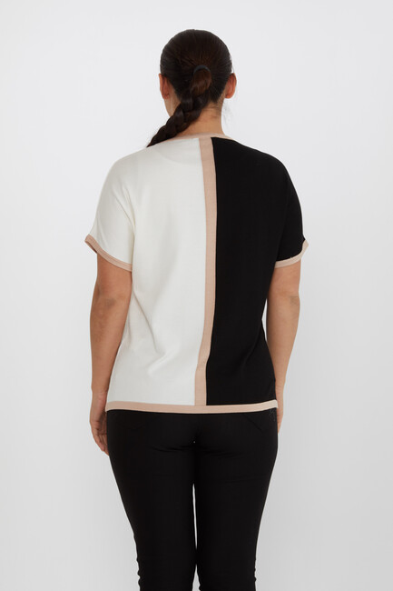 Women's Knitwear Stoned Short Sleeve Black-Ecru - 31049 | KAZEE - Thumbnail