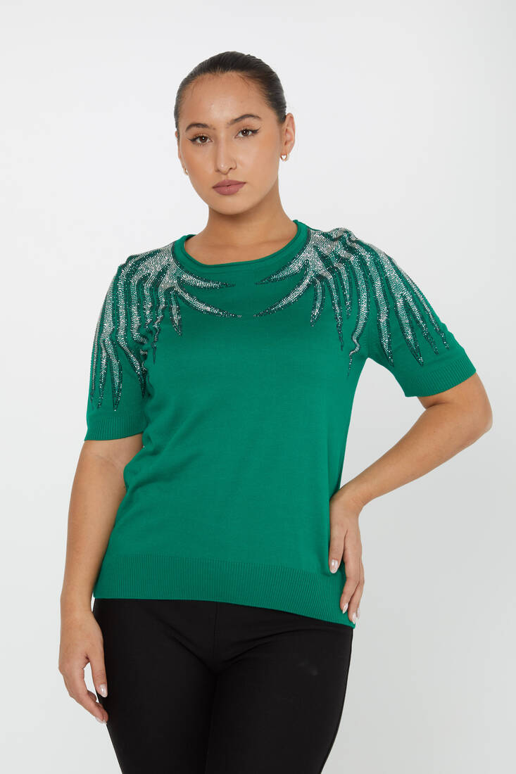 Women's Knitwear Stone Detailed American Model Emerald - 31237 | KAZEE