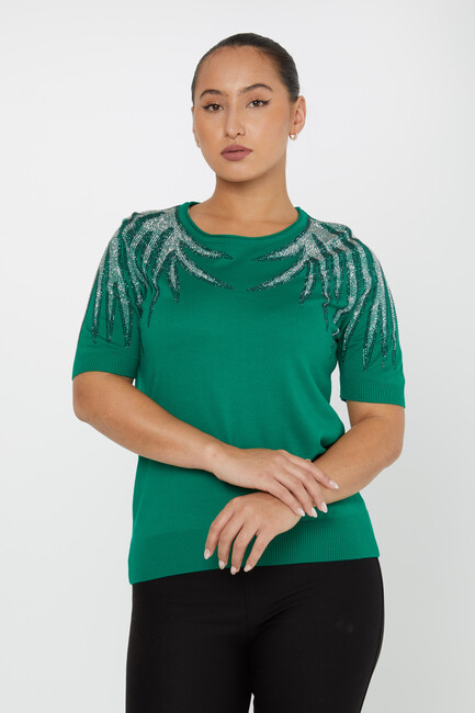 Women's Knitwear Stone Detailed American Model Emerald - 31237 | KAZEE - Thumbnail