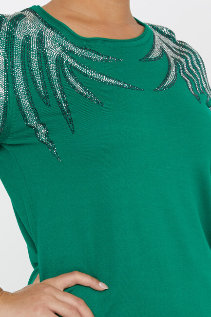 Women's Knitwear Stone Detailed American Model Emerald - 31237 | KAZEE - Thumbnail