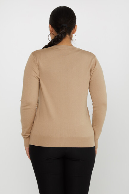 Women's Knitwear Stone Detailed V-Neck Beige - 31500 | KAZEE - Thumbnail