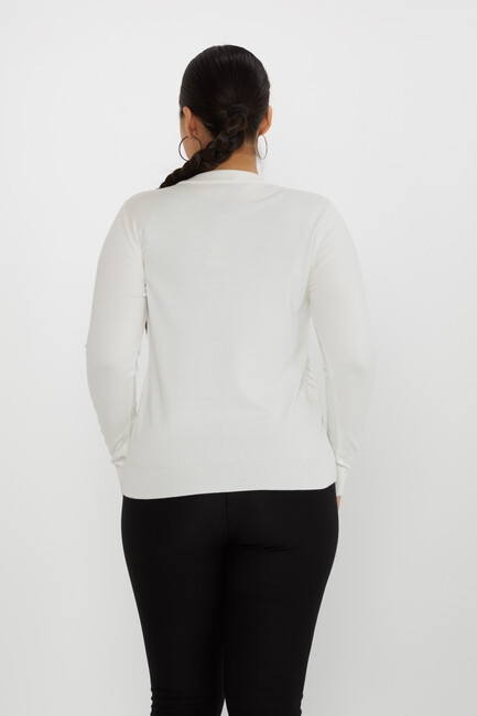 Women's Knitwear Stone Detailed V-Neck Ecru - 31500 | KAZEE - Thumbnail