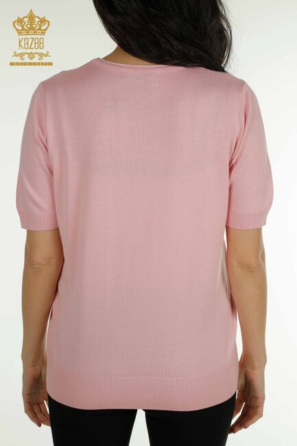 Women's Knitwear Stone Detailed Crew Neck Pink - 30649 | KAZEE - Thumbnail