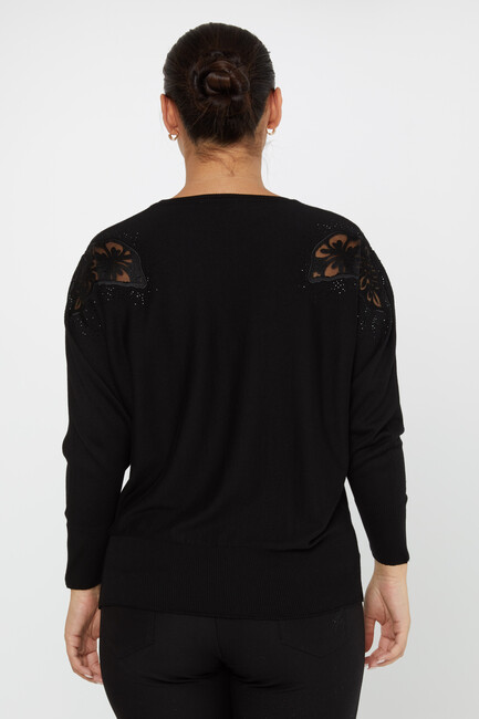 Women's Knitwear Stone Embroidered Bat Sleeve Black - 30903 | KAZEE - Thumbnail