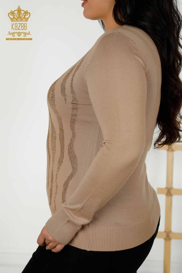 Women's Knitwear Embroidered Beige - 16728 | KAZEE