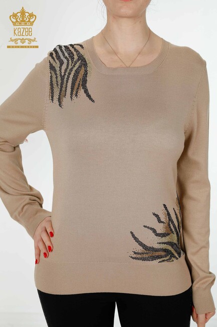 Women's Knitwear Embroidered Beige - 16940 | KAZEE - Thumbnail