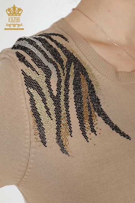 Women's Knitwear Embroidered Beige - 16940 | KAZEE - Thumbnail