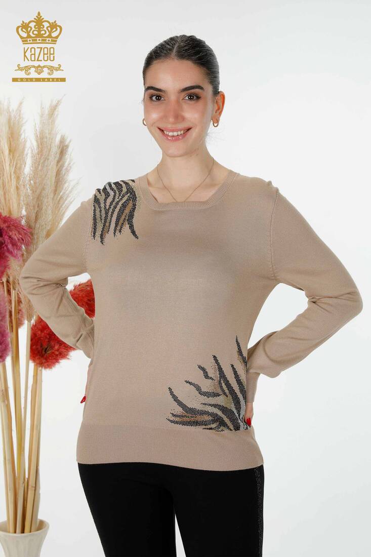 Women's Knitwear Embroidered Beige - 16940 | KAZEE