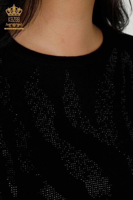 Women's Knitwear Stone Embroidered Black - 16728 | KAZEE - Thumbnail