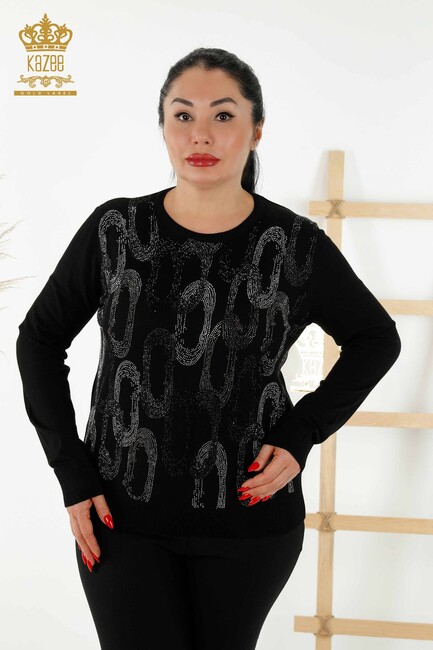 Women's Knitwear Stone Embroidered Black - 16964 | KAZEE - Thumbnail