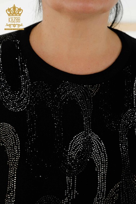 Women's Knitwear Stone Embroidered Black - 16964 | KAZEE - Thumbnail