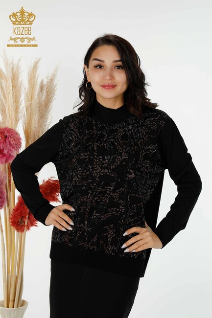 Women's Knitwear Stone Embroidered Black - 30008 | KAZEE - Thumbnail